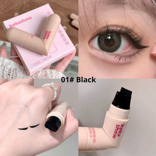 Foldable Eyeliner Stamp,Waterproof Smudge Proof Gel Eyeliners Pen Tool for Perfect Wings, Easily Draw Eye Makeup (Black+Brown)