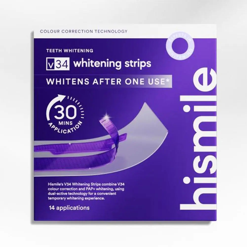 Hismile V34 Whitening Tooth Strips Removes Stains Improves Yellowing Protects Enamel Safe Formula for Brighter Smile Dental Care