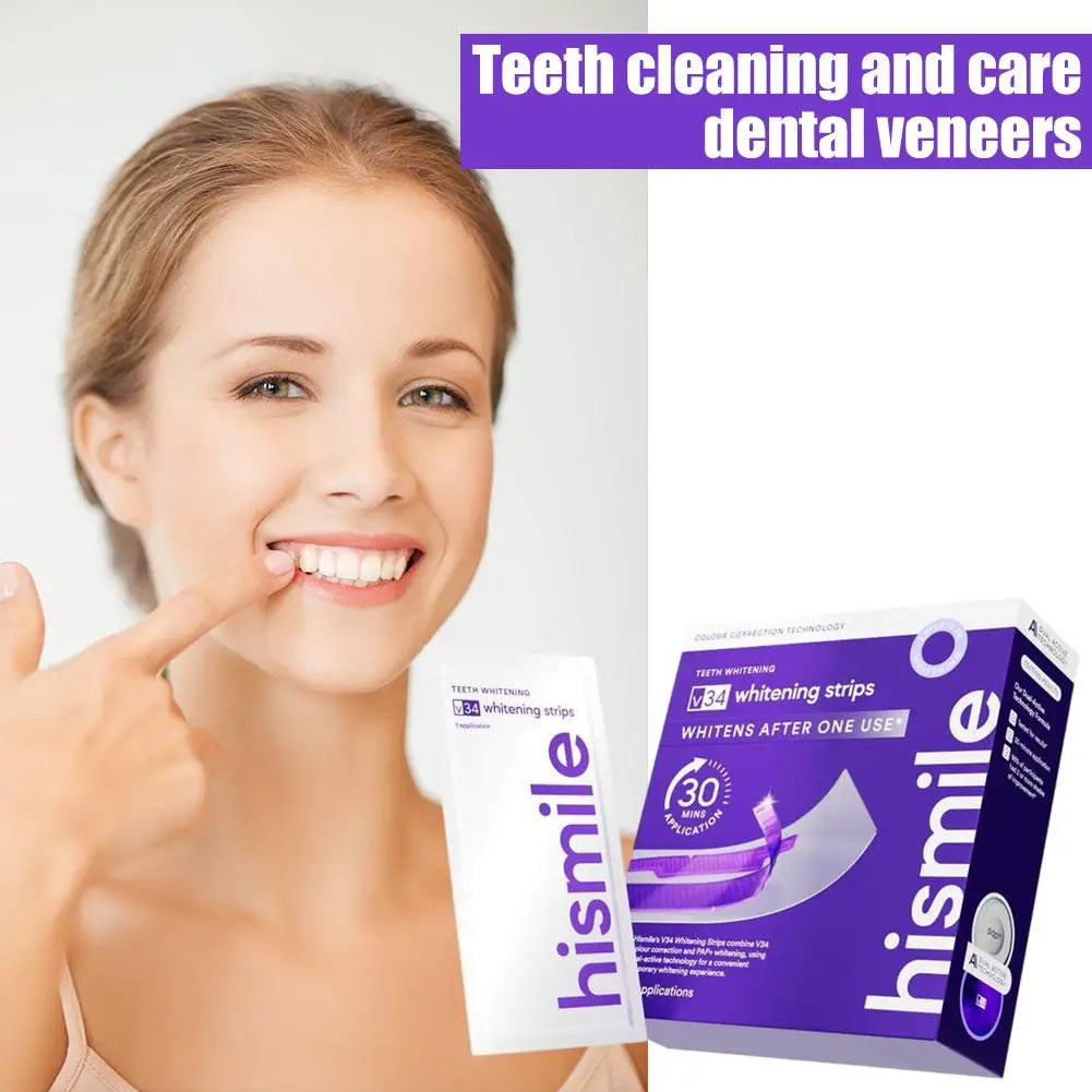 Hismile V34 Whitening Tooth Strips Removes Stains Improves Yellowing Protects Enamel Safe Formula for Brighter Smile Dental Care
